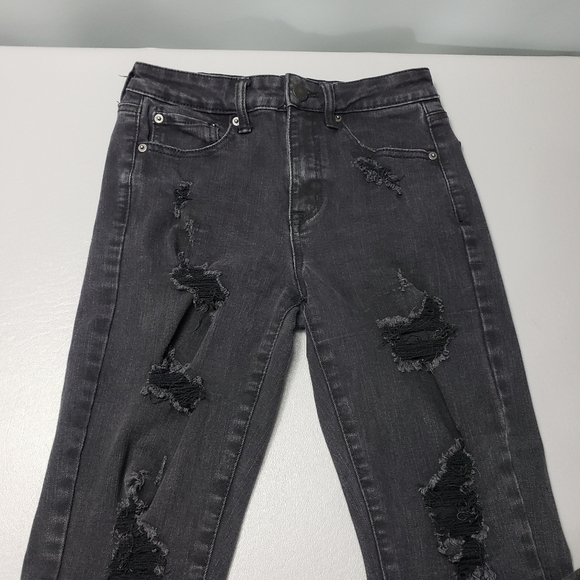 Aero high rise faded black ripped raw hem skinny jeans women's size 4 - Picture 2 of 11
